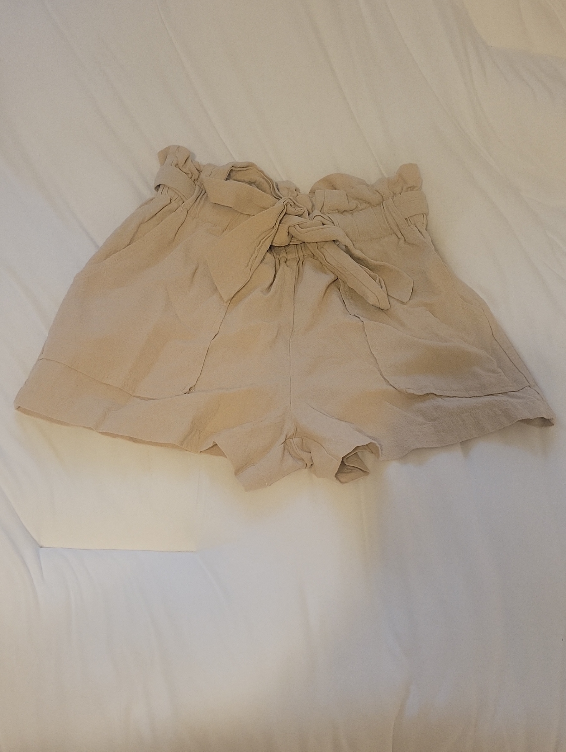 Shein High-Waist Paperbag Tie Shorts - Beige